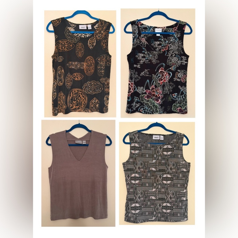 Chico's Women's Tank Top Blouse, Lot of 4, Stretch Sleeveless, Sz 2